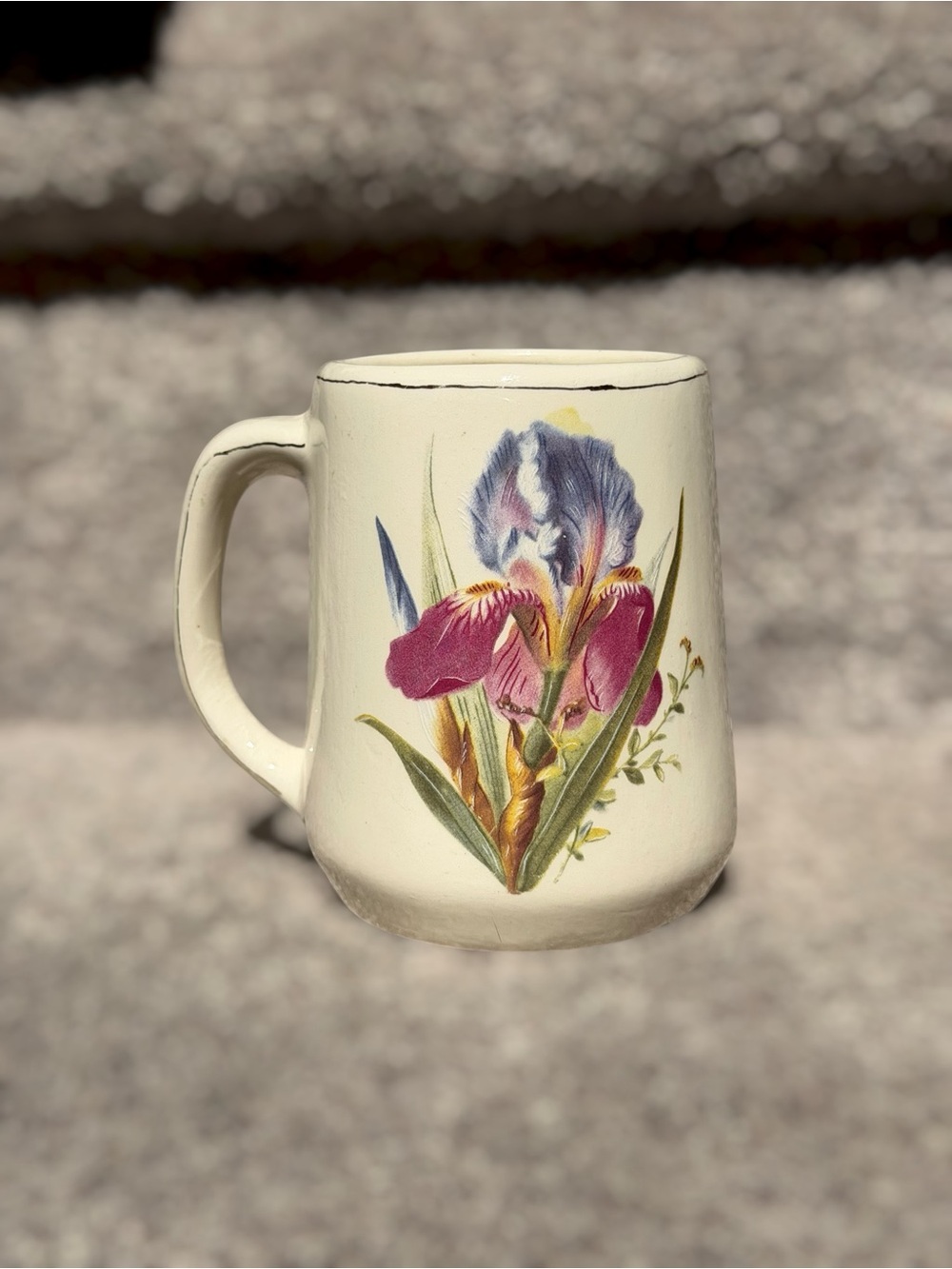 1985 Vintage Iris Floral Mug Handmade Friendship Botanical English Country